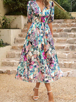 Midi Jurk met V-hals en Bloemenprint - Maxi Dresses - Jurkjes.co