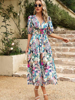 Midi Jurk met V-hals en Bloemenprint - Maxi Dresses - Jurkjes.co