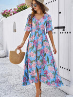 Midi Jurk met V-hals en Bloemenprint - Maxi Dresses - Jurkjes.co