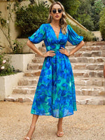 Midi Jurk met V-hals en Bloemenprint - Maxi Dresses - Jurkjes.co