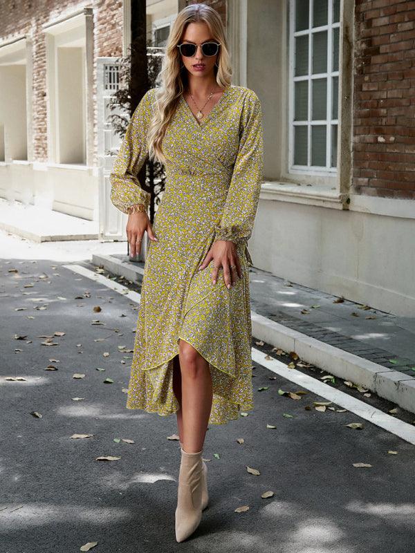 Midi Jurk met V-hals en Bloemenprint - Maxi Dresses - Jurkjes.co