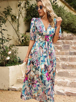 Midi Jurk met V-hals en Bloemenprint - Maxi Dresses - Jurkjes.co