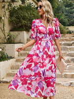 Midi Jurk met V-hals en Bloemenprint - Maxi Dresses - Jurkjes.co