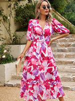 Midi Jurk met V-hals en Bloemenprint - Maxi Dresses - Jurkjes.co