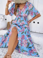Midi Jurk met V-hals en Bloemenprint - Maxi Dresses - Jurkjes.co