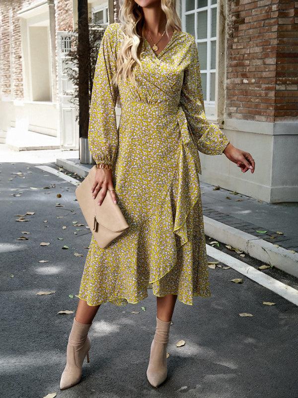 Midi Jurk met V-hals en Bloemenprint - Maxi Dresses - Jurkjes.co