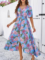 Midi Jurk met V-hals en Bloemenprint - Maxi Dresses - Jurkjes.co