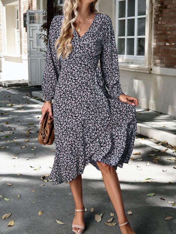 Midi Jurk met V-hals en Bloemenprint - Maxi Dresses - Jurkjes.co