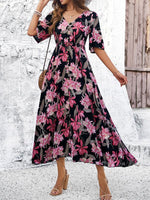 Midi Jurk met V-hals en Bloemenprint - Maxi Dresses - Jurkjes.co