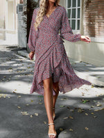 Midi Jurk met V-hals en Bloemenprint - Maxi Dresses - Jurkjes.co