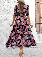 Midi Jurk met V-hals en Bloemenprint - Maxi Dresses - Jurkjes.co
