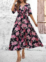 Midi Jurk met V-hals en Bloemenprint - Maxi Dresses - Jurkjes.co