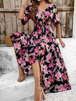 Midi Jurk met V-hals en Bloemenprint - Maxi Dresses - Jurkjes.co