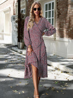 Midi Jurk met V-hals en Bloemenprint - Maxi Dresses - Jurkjes.co