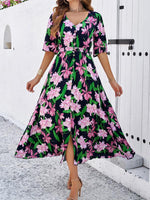 Midi Jurk met V-hals en Bloemenprint - Maxi Dresses - Jurkjes.co