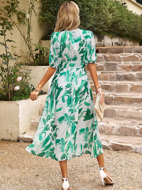 Midi Jurk met V-hals en Bloemenprint - Maxi Dresses - Jurkjes.co