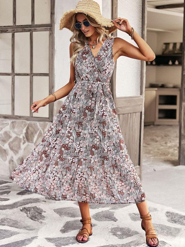 Midi Jurk met V-hals en Bloemenprint - Maxi Dresses - Jurkjes.co