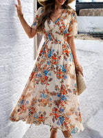 Midi Jurk met V-hals en Bloemenprint - Midi Dresses - Jurkjes.co