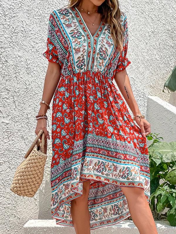 Midi Jurk met V-hals en Bloemenprint - Midi Dresses - Jurkjes.co