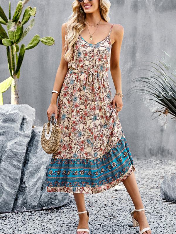 Midi Jurk met V-hals en Bloemenprint - Midi Dresses - Jurkjes.co