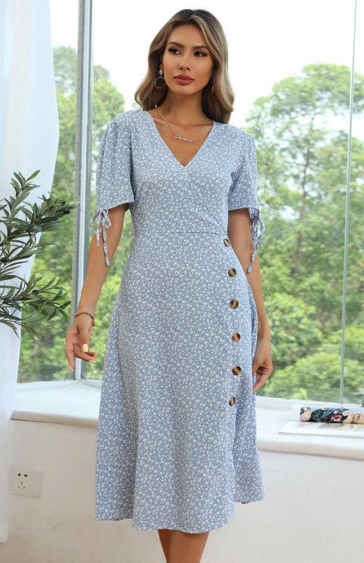 Midi Jurk met V-hals en Bloemenprint - Midi Dresses - Jurkjes.co