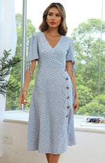 Midi Jurk met V-hals en Bloemenprint - Midi Dresses - Jurkjes.co