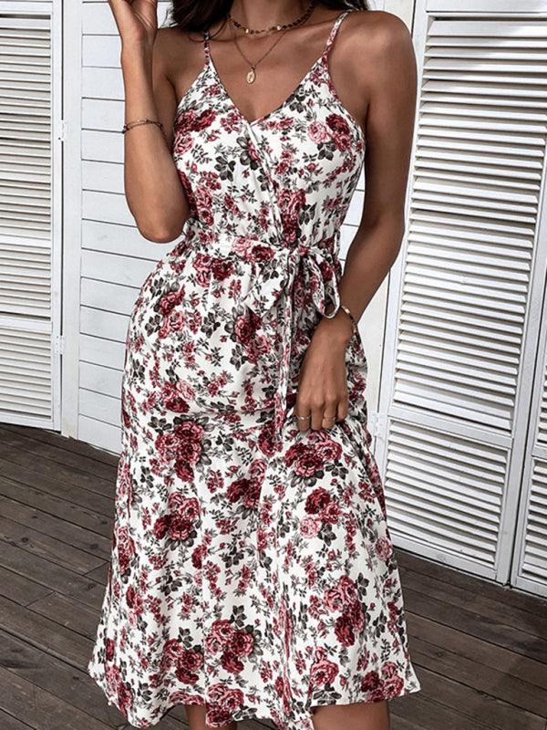 Midi Jurk met V-hals en Bloemenprint - Midi Dresses - Jurkjes.co