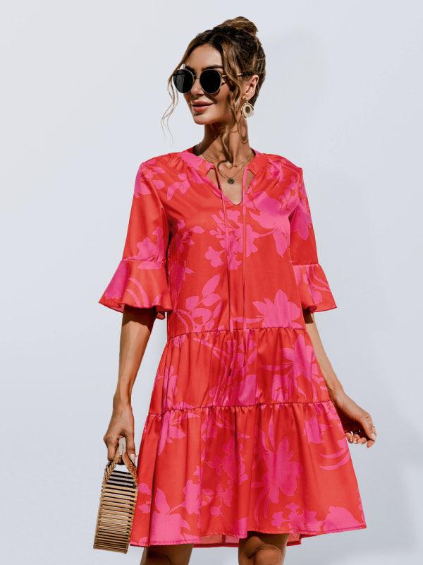 Midi Jurk met V-hals en Bloemenprint - Midi Dresses - Jurkjes.co