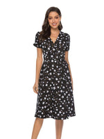 Midi Jurk met V-hals en Bloemenprint - Midi Dresses - Jurkjes.co