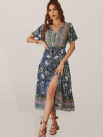 Midi Jurk met V-hals en Bloemenprint - Midi Dresses - Jurkjes.co