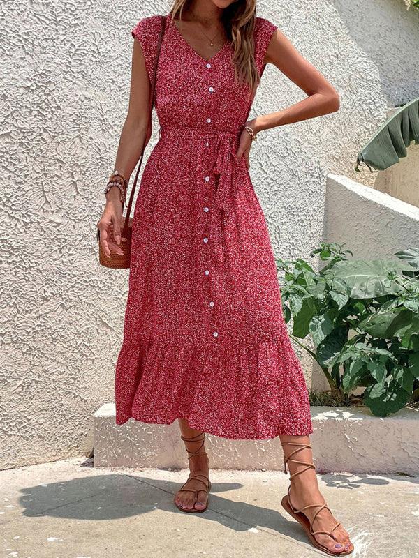 Midi Jurk met V-hals en Bloemenprint - Midi Dresses - Jurkjes.co