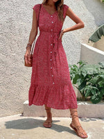 Midi Jurk met V-hals en Bloemenprint - Midi Dresses - Jurkjes.co