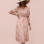 Midi Jurk met V-hals en Bloemenprint - Midi Dresses - Jurkjes.co