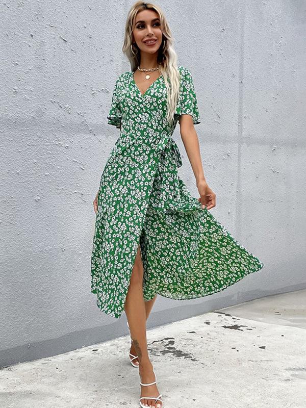 Midi Jurk met V-hals en Bloemenprint - Midi Dresses - Jurkjes.co
