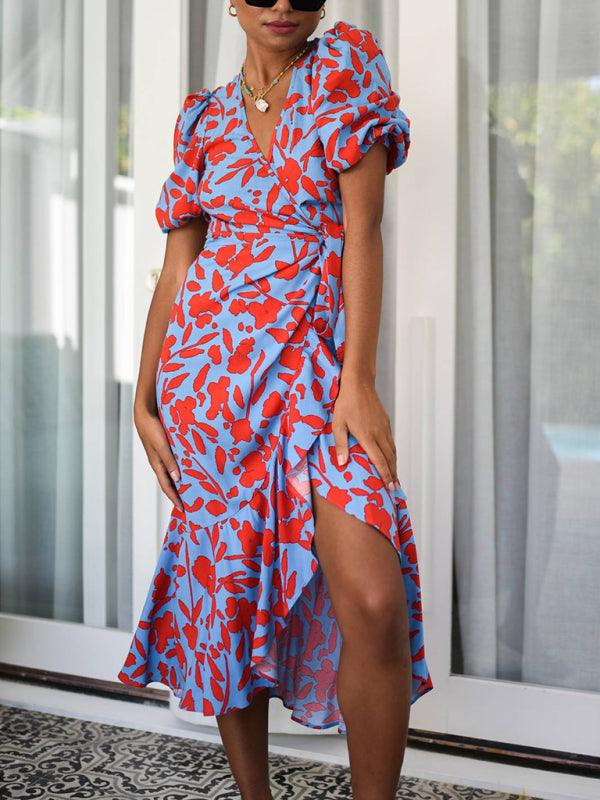 Midi Jurk met V-hals en Bloemenprint - Midi Dresses - Jurkjes.co