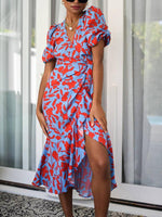 Midi Jurk met V-hals en Bloemenprint - Midi Dresses - Jurkjes.co