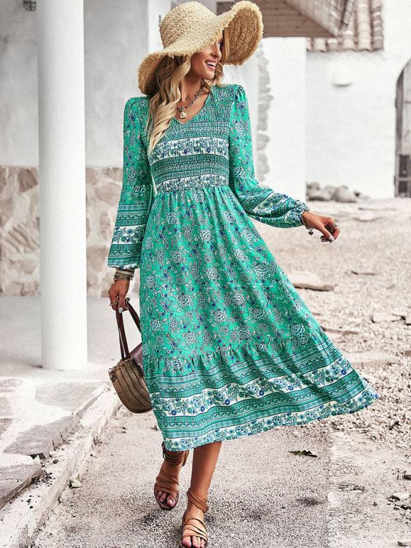 Midi Jurk met V-hals en Bloemenprint - Midi Dresses - Jurkjes.co