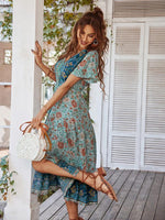 Midi Jurk met V-hals en Bloemenprint - Midi Dresses - Jurkjes.co