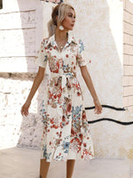 Midi Jurk met V-hals en Bloemenprint - Midi Dresses - Jurkjes.co