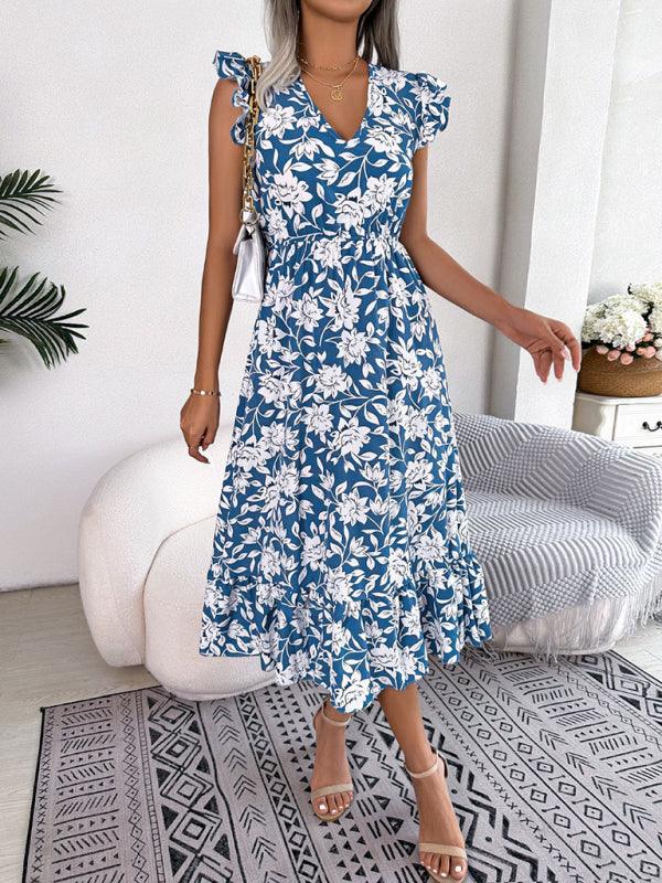 Midi Jurk met V-hals en Bloemenprint - Midi Dresses - Jurkjes.co