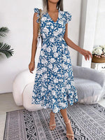 Midi Jurk met V-hals en Bloemenprint - Midi Dresses - Jurkjes.co
