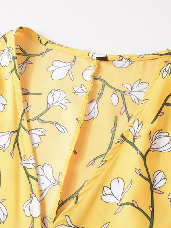 Midi Jurk met V-hals en Bloemenprint - Midi Dresses - Jurkjes.co