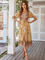 Midi Jurk met V-hals en Bloemenprint - Midi Dresses - Jurkjes.co