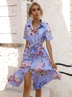 Midi Jurk met V-hals en Bloemenprint - Midi Dresses - Jurkjes.co