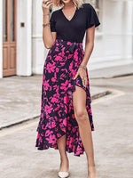 Midi Jurk met V-hals en Bloemenprint - Midi Dresses - Jurkjes.co