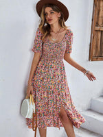 Midi Jurk met V-hals en Bloemenprint - Midi Dresses - Jurkjes.co