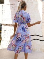 Midi Jurk met V-hals en Bloemenprint - Midi Dresses - Jurkjes.co