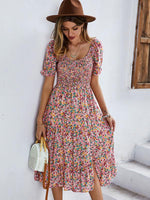 Midi Jurk met V-hals en Bloemenprint - Midi Dresses - Jurkjes.co
