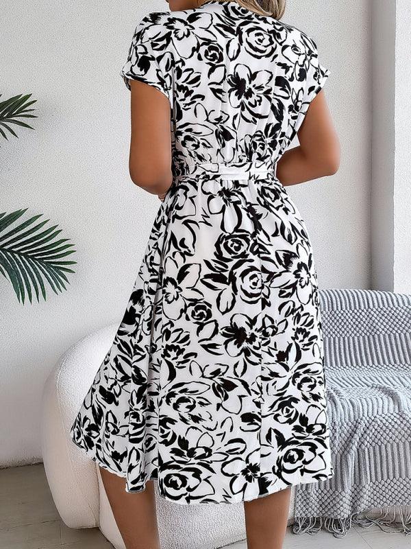 Midi Jurk met V-hals en Bloemenprint - Midi Dresses - Jurkjes.co
