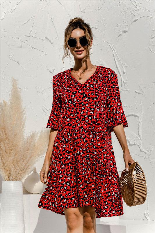 Midi Jurk met V-hals en Bloemenprint - Midi Dresses - Jurkjes.co
